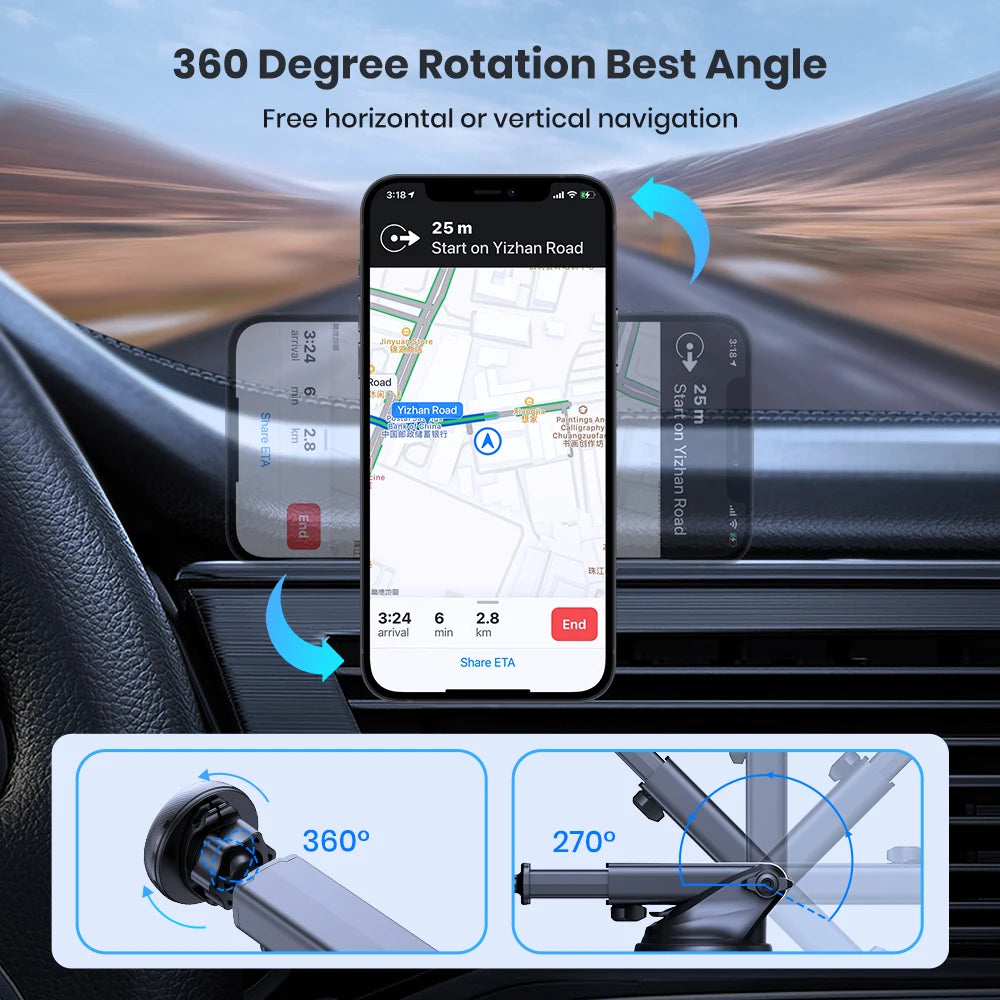 TOPK Magnetic Car Phone Mount, N52 Strong Magnet Dashboard Windshield Suction Cup Car Phone Holder Adjustable Telescopic Arm [PHH]