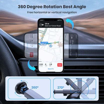 TOPK Magnetic Car Phone Mount, N52 Strong Magnet Dashboard Windshield Suction Cup Car Phone Holder Adjustable Telescopic Arm [PHH]