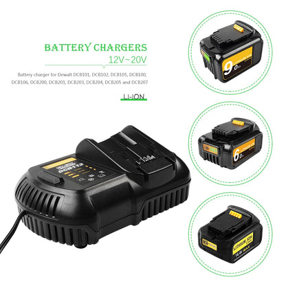 20V For Dewalt DCB200 6.0Ah/9.0Ah Replacement Battery Compatible With For Dewalt DCB205 DCB182 20V Tools Battery+battery charger [BAT]