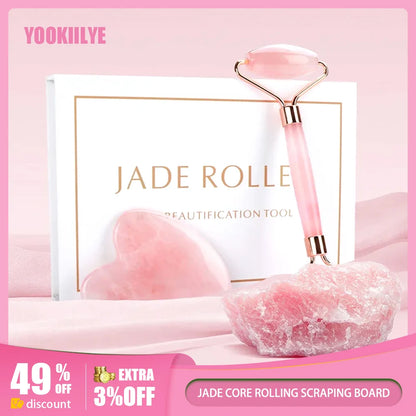 Natural Facial Massager Face Roller Gua Sha Scraper Double Heads Jade Stone Roller Skin Care Rose Quartz Massage for Face Body [SKC]