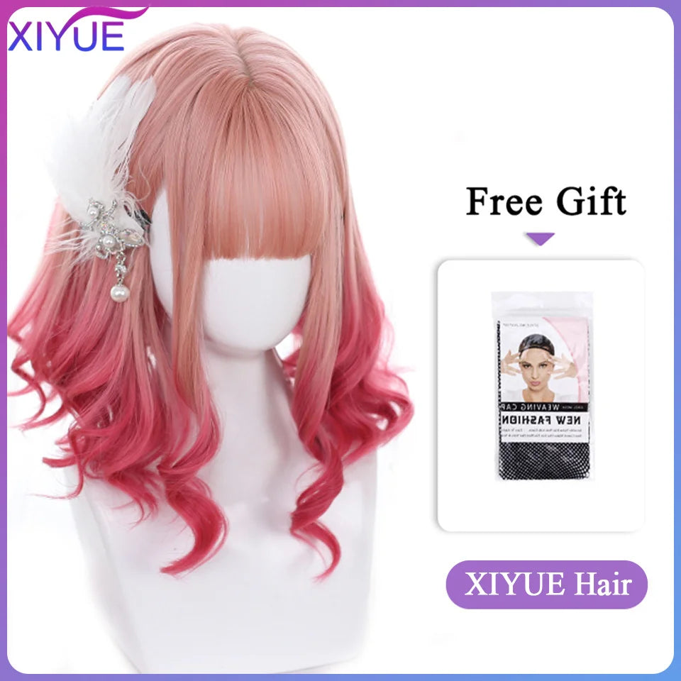 XIYUE Blue Pink Lolita Wigs Ombre Long Water Wave Cosplay Wigs Synthetic Hair Wigs Heat Resistant For Women American Style [LOL]