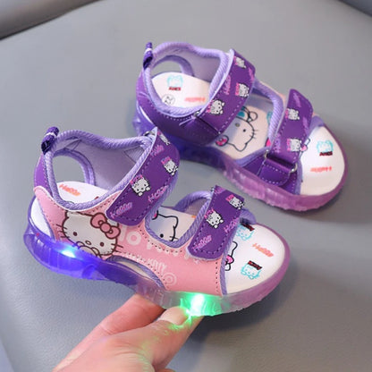 2024 Summer New Baby Led Light Girls Sandals Cute Hello Kitty Children's Casual Shoes Anti-slip Kids Beach Shoes Outdoor Shoes [SHO]