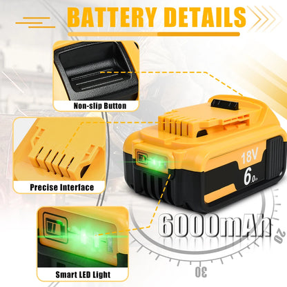 20V For Dewalt DCB200 6.0Ah/9.0Ah Replacement Battery Compatible With For Dewalt DCB205 DCB182 20V Tools Battery+battery charger [BAT]