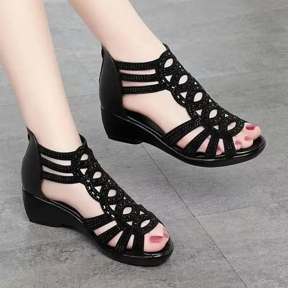 Soft Leather Roman Sandals Women 2023 Summer New Soft Sole Outwear Women's Wedge Shoes Fashion Casual Designer Shoe Ladies [SHO]