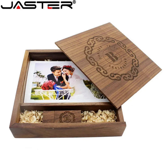 JASTER (1 PCS Free LOGO) Photo Unique Album Walnut Wood USB+Box Pendrive USB Flash Drive 8GB 16GB 32GB 64GB 128GB Photography [PHO]