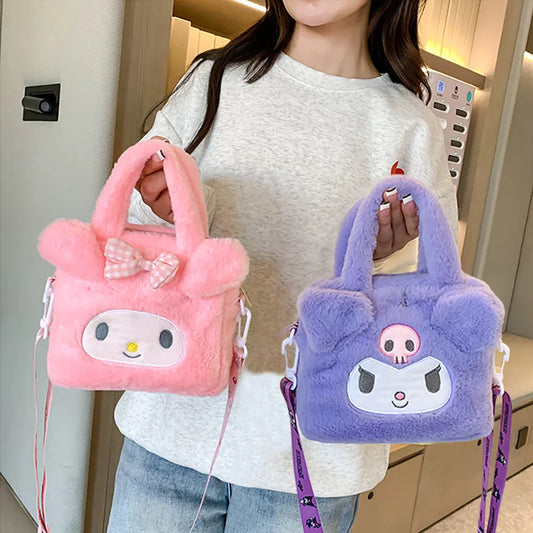 Sanrio Plush Bag Kawaii Kuromi Cinnamoroll Melody Cartoon Anime Handbag Crossbody Cosmetic Travel Storage Bags Women Girls Gifts [CSM]