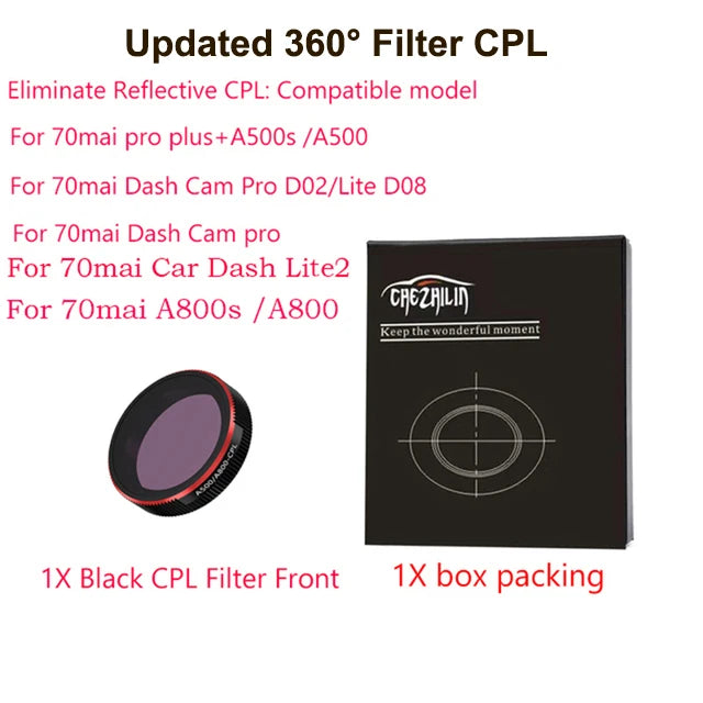 For 70mai Dash Cam pro plus+ A500S CPL Eliminate reflective For 70mai A500S Pro lite D02 / D08 / 70mai lite2 CPL Filter [CAR]