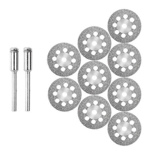 10Pcs 22mm Mini Sharp Diamond Cut Off Rotary Tool Cutting Disc Disks DIY Tools Accessories For Dremel with 2Pcs rod [TPT]