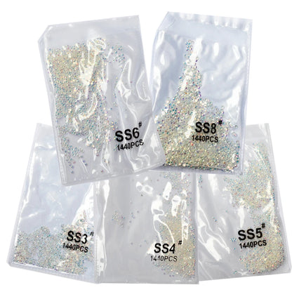 SS3-ss8 1440pcs Clear Crystal AB gold 3D Non HotFix FlatBack Nail Art Rhinestones Decorations Shoes And Dancing Decoration [SHO]