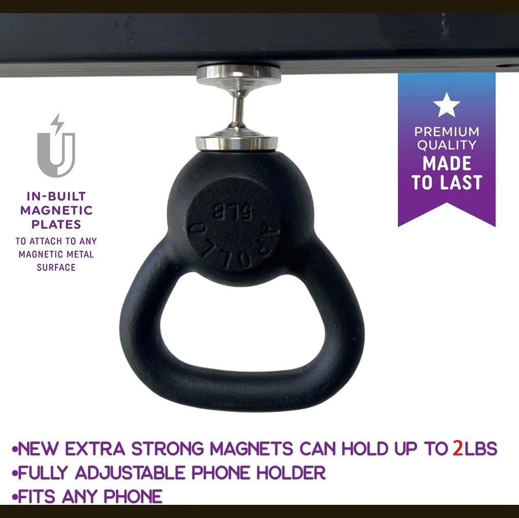 Dual Magnetic Gym Phone Holder for Working Out Videos-Double Sided Strong Magnet with 360 Degree Rotation - Fits Any Smart Phone [PHH]