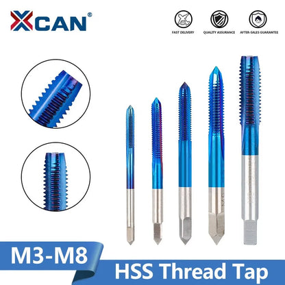 XACN Mini Metric Thread Tap Machine Tap M3 M4 M5 M6 M8 Right Hand Nano Blue Coated HSS Straight Flute Tap Drill Hand Tools [PTO]