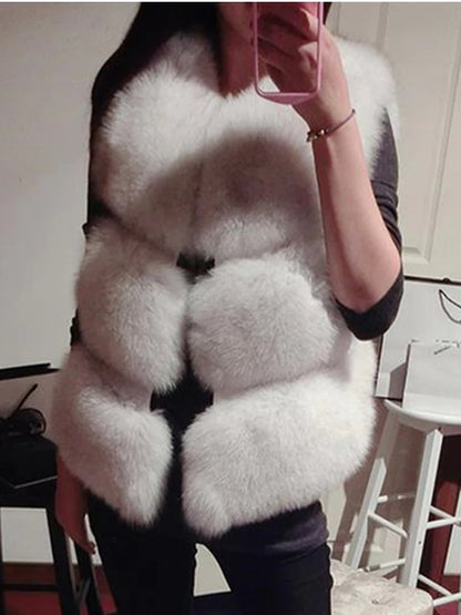 ZADORIN 3XL Autumn Winter Thick Warm Faux Fox Fur Vest Women High-Quality Fashion V-Neck Short Fur Coat Female Fur Waistcoat [WOM]