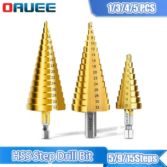 3Pcs 3-12mm 4-12mm 4-20mm Step Drill Bit Titanium Plating HSS Straight Groove Coated Wood Hole Cutter Cone Drill Power Tools Set [PTO]