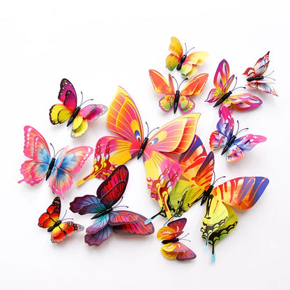 New Style 12Pcs Double Layer 3D Butterfly Wall Stickers Home Room Decor Butterflies For Wedding Decoration Magnet Fridge Decals [DEC]