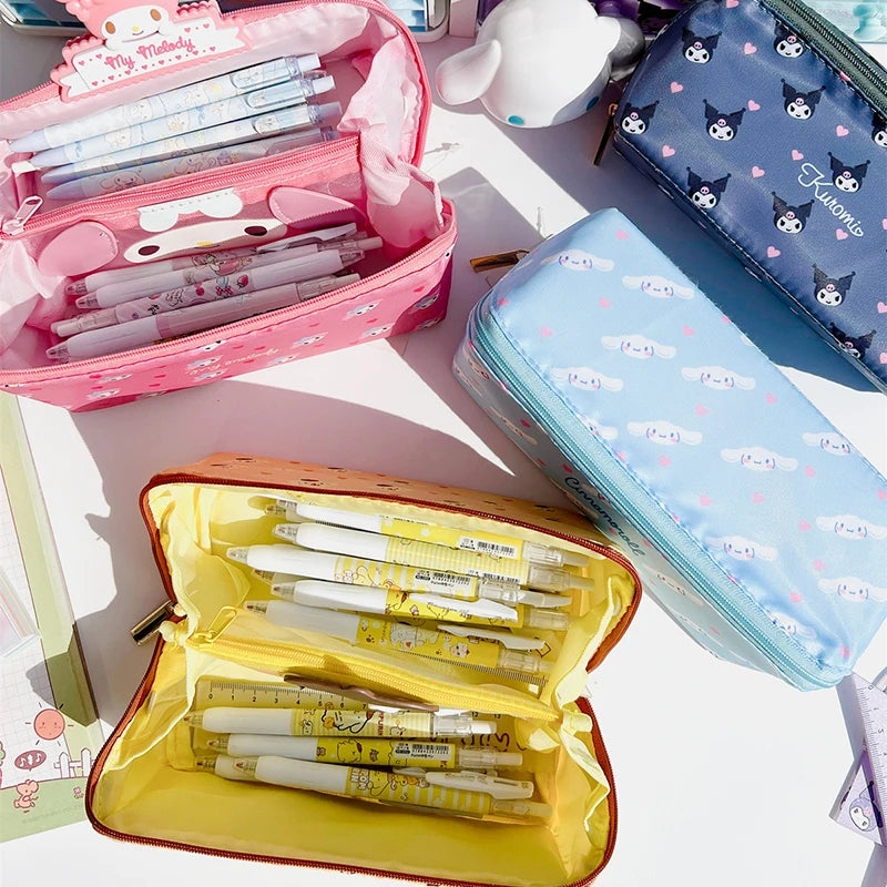 Sanrio Large Capacity Pencil Case Kawaii Cinnamoroll Melody Kulomi Cosmetic Bags School Pencils Bag Pen Case Supplies Stationery [CSM]