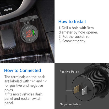 QC 3.0 USB Charger Socket Power Outlet Digital Voltmeter  Ammeter monitoring for Car Boat Marine Rv Motorcycle [MRN]