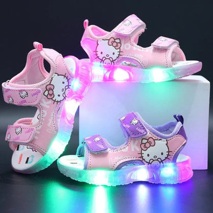 2024 Summer New Baby Led Light Girls Sandals Cute Hello Kitty Children's Casual Shoes Anti-slip Kids Beach Shoes Outdoor Shoes [SHO]