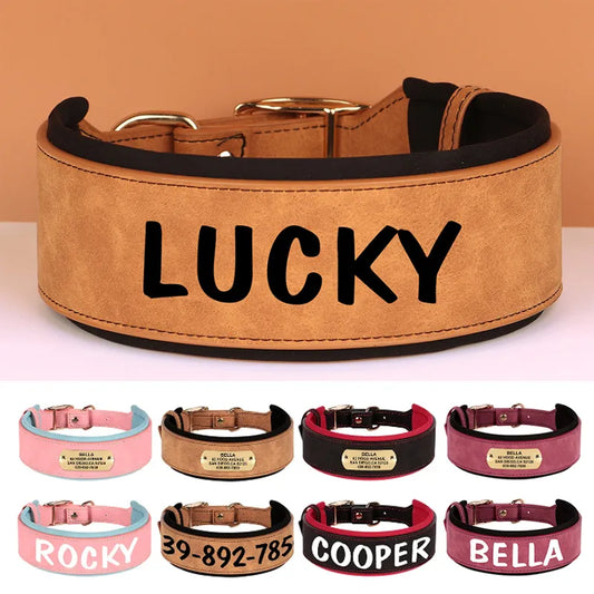 Wide Personalized Dog Collar PU Leather Customized Dogs Tag Collars Soft Pet Collar for Small Medium Large Dogs Pitbull Buldog [PET]