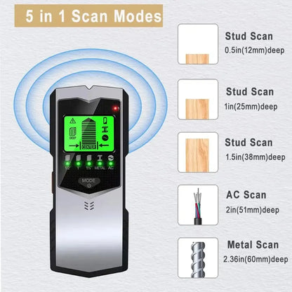 SH402 Wall Stud Finder Sensor Wall Scanner 5 in 1 LCD Electronic Detector Edge Center Wood Current Metal AC Live Wires Detection [MTL]