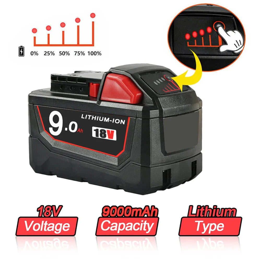 18V For Milwaukee M18 Battery M18B6 XC 9.0 Ah Li-Ion 48-11-1860 48-11-1852 Or Charger 48-11-1850 48-11-1840 Cordless Power Tools [BAT]