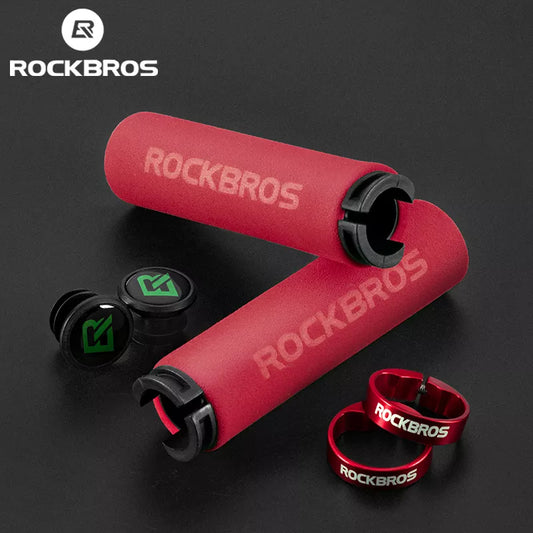 ROCKBROS Bicycle Grips MTB Silicone Sponge Handlebar Grips Anti-skid Shock-absorbing Soft Bike Grips Ultraight Cycling Handlebar [SPT]