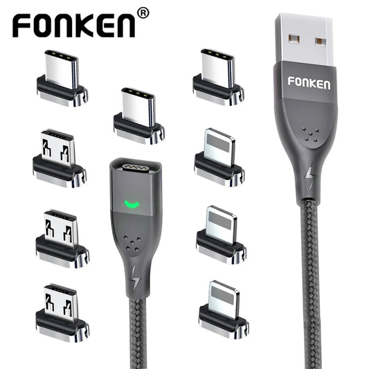 FONKEN Magnetic Cable 3A USB Magnetic Phone Charger Data Cord USB Type C Cable Magnet Fast Charging Cable Micro USB Charge Wire [MOB]