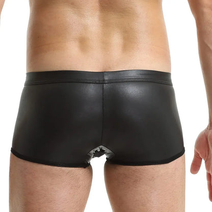 Sexy Men Trunks Stretch Faux Leather U Convex Pouch Boxer Briefs Shorts Mens Wet-Look Underwear Swimwear Slip Homme Boxershorts [GRM] [UND]