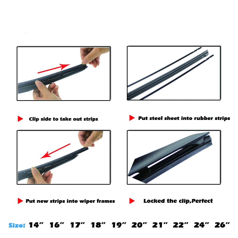 Car Wiper Blade Elastic band Windscreen Vehicle Insert Rubber Strip Refill 8mm 14"16"17"18"19"20"21"22"24"26"28" Accessorie 1pcs [CAR]