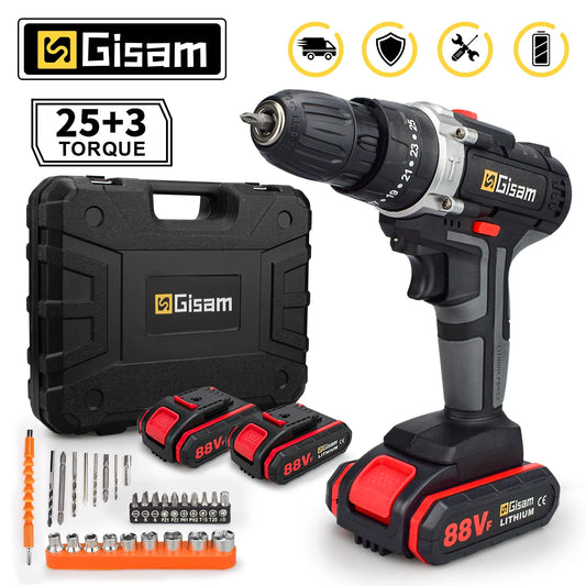 25+3 Torque Cordless Drill Electric Screwdriver Rechargeable Electric Drill Lithium-Ion Battery 2 Speed DIY Driver Power Tools [TOL]