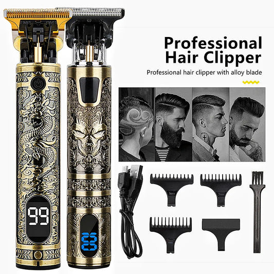 Digital Display Stainless Steel Cutter Head Professional T9 Hair Trimmer Metal Body Men's Electric Shaver Men's Barber Machine [HAI]