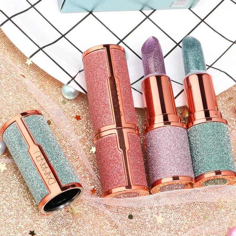 Glitter Matte Temperature Change Lipstick Waterproof Long Lasting Diamonds Lipsticks Non Stick Red Pink Lip Tint Makeup Cosmetic [CSM]