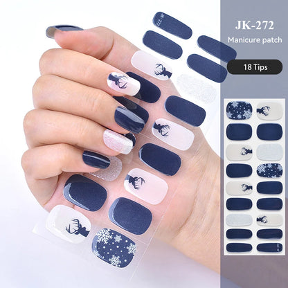 New Years  Design Semi-cured UV Gel Nail Stickers Full Cover UV/LED Lamp Required Gel Nail Strips Press On Nail Decal [BEU]