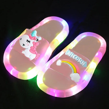 Children‘s Boys Girls Slippers Cartoon Unicorn Animals Prints Shoes Lighted Fashion Cute Shoes Bathroom Kids Toddler Slippers [SHO]