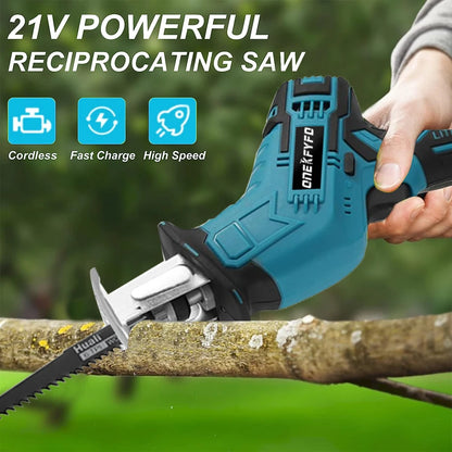 Cordless Reciprocating Saw Adjustable Speed Chainsaw Wood Metal PVC Pipe Cutting Bandsaw Power Tool for Makita 18V Battery [TOL]