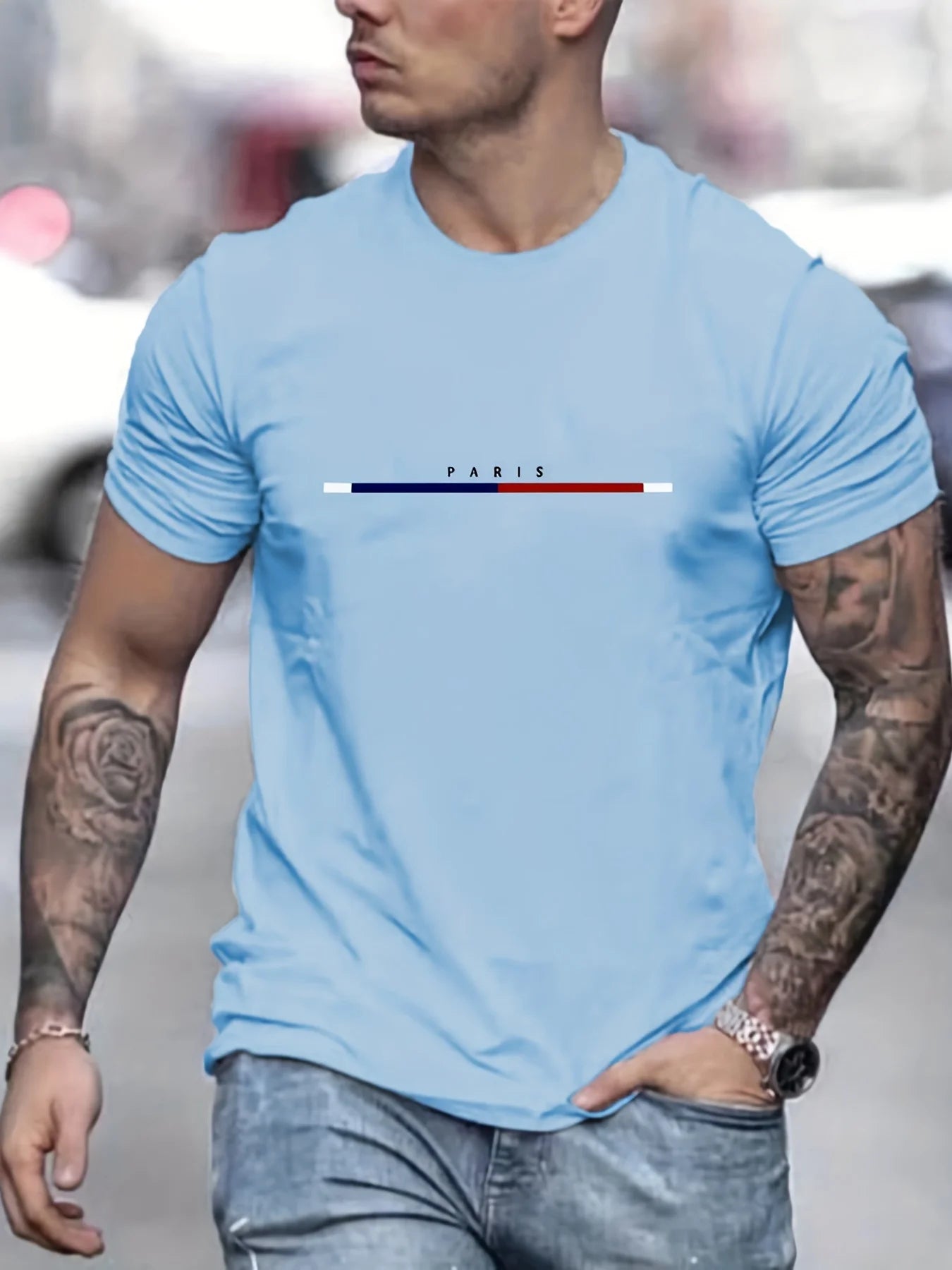 Men's 100 Cotton Paris Short Sleeve T-shirt Top Loose Tshirt [TSH]