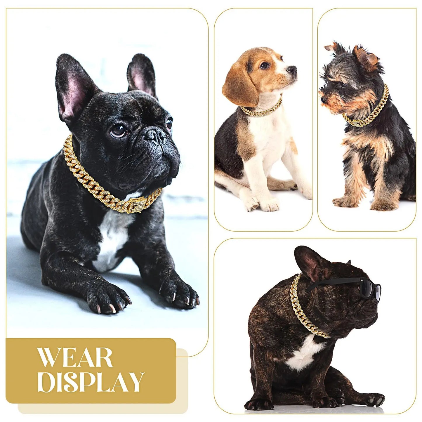 Dog Chain Diamond Cuban Collar Walking Metal Chain Collar with Design Secure Buckle, Pet Cat Cuban Collar Jewelry Accessories [PET]