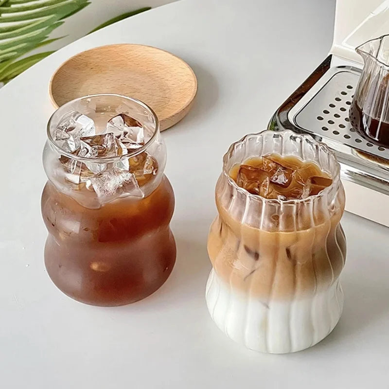 Ins Glass Cup Heat-resistant Tumbler Drinkware Transparent Tea Juice Milk Coffee Mug Home Water Glasses Stripe Mug 410/650/530ml [MUG]