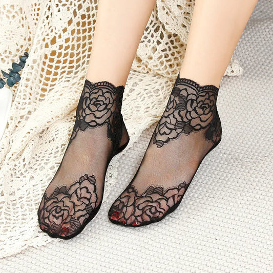 High Quality Fashion Vintag Cotton Women Lace Sock Transparent Summer Floral Lady Girl Thin Short Socks For Women Dropshipping [SOX]