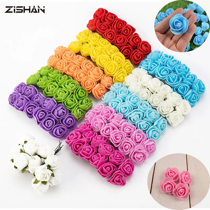 144pcs 2cm Mini PE Rose Head Artificial Silk Flowers Wedding Bride Bouquet Decor DIY Birthday Gift Wreath Foam Fake Yarn Flower [FLW]