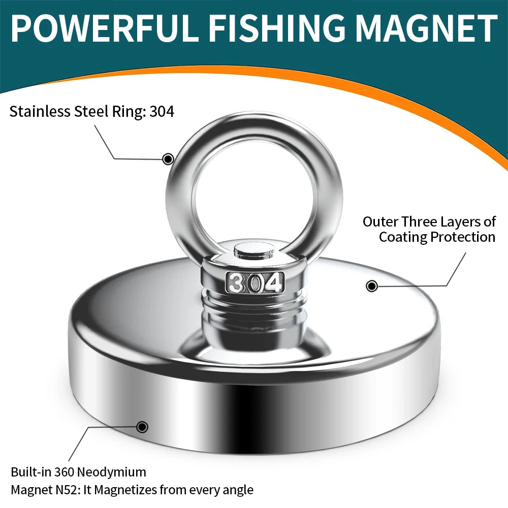 N52 Salvage Magnet Heavy Duty Search Magnets Strong Neodymium Magnet Deep Sea Fishing Magnets Mounting with Ring Eyebolt [MAG]