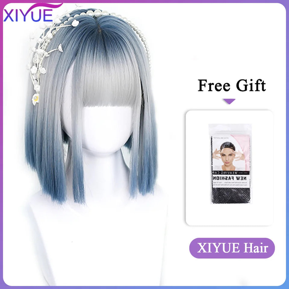 XIYUE Blue Pink Lolita Wigs Ombre Long Water Wave Cosplay Wigs Synthetic Hair Wigs Heat Resistant For Women American Style [LOL]