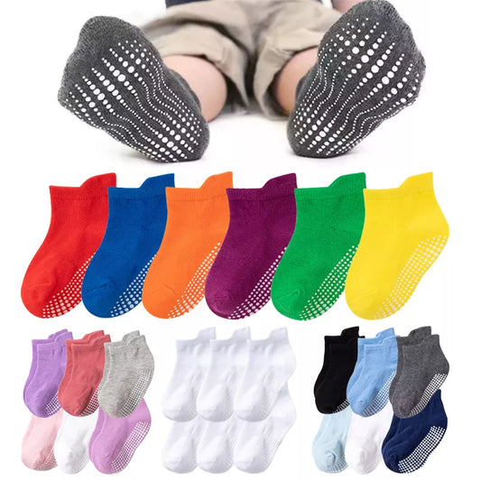 6 Pairs/lot 0 to 6 Yrs Cotton Children's Anti-slip Boat Socks For Boys Girl Low Cut Floor Kid Sock With Rubber Grips Four Season [SOX]