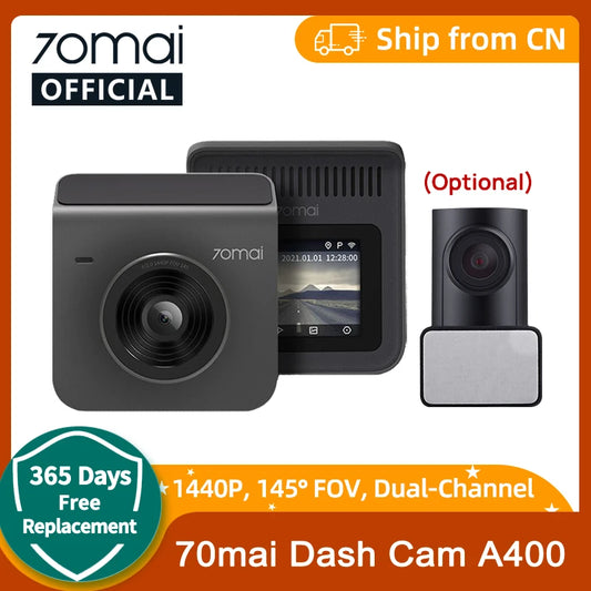 70mai Dash Cam A400 Car DVR 145° FOV 1440P Resolution 70mai A400 Car Recorder Support Rear Cam 24H Parking Monitor [CAR]