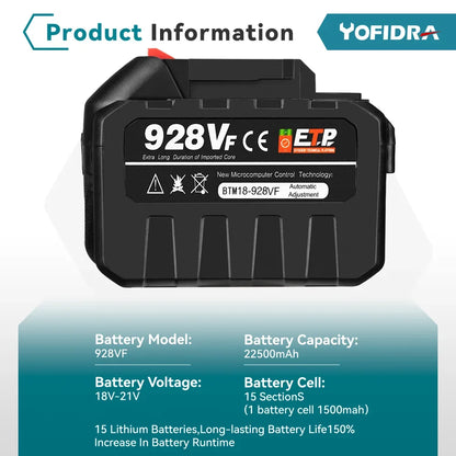 Yofidra 388VF Battery Rechargeable 22500mah 15000mah Lithium Ion Battery 928VF Li-ion Battery For Makita Electric Power Tool [BAT]