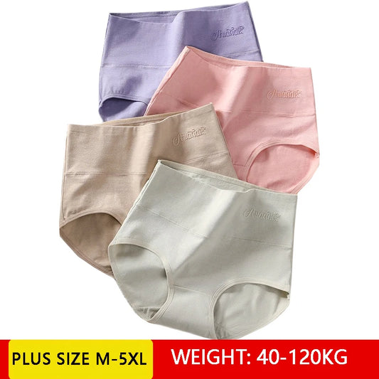 4Pcs/Set High Waist Cotton Panties Women Body Slimming Underwear Solid Briefs Plus Size Underpants Female Breathable Lingerie [UND]