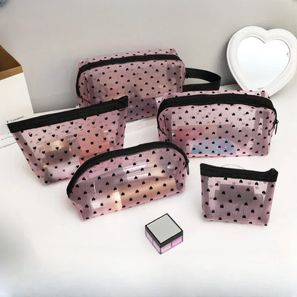 Heart-Shaped Nylon Mesh Cosmetic Bag Portable Toiletry Organizer Makeup Bag Multifunctional Women Lipstick Key Coin Purse Pouch [CSM]