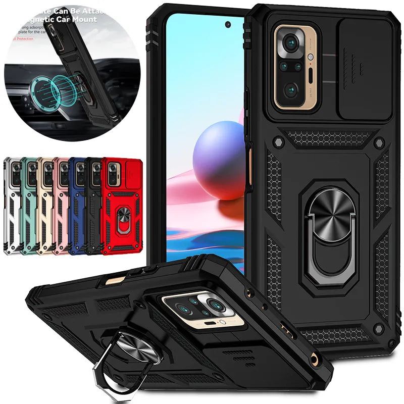 For Xiaomi Redmi Note 10 10S Case Car Holder Ring Phone Case For Redmi Note 10 Pro Max Note10 S Slide Camera Armor Back Cover [CAR]