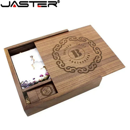 JASTER (1 PCS Free LOGO) Photo Unique Album Walnut Wood USB+Box Pendrive USB Flash Drive 8GB 16GB 32GB 64GB 128GB Photography [PHO]