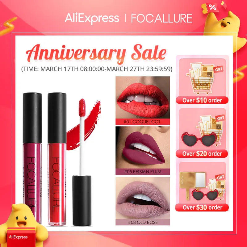 FOCALLURE 35 Colors Matte Liquid Lipstick Waterproof Long-lasting Lightweight Lip Gloss Lips Glaze Lips Tint Makeup Cosmetics [CSM]