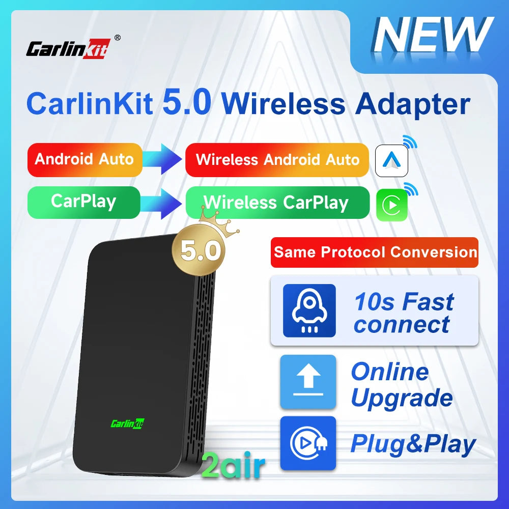 2air CarlinKit 5.0 Wireless CarPlay Wireless Android Auto Box 2.4G & 5.8Ghz WiFi BT Auto Connect Plug & Play For Wired AA CP Cars [CAR]